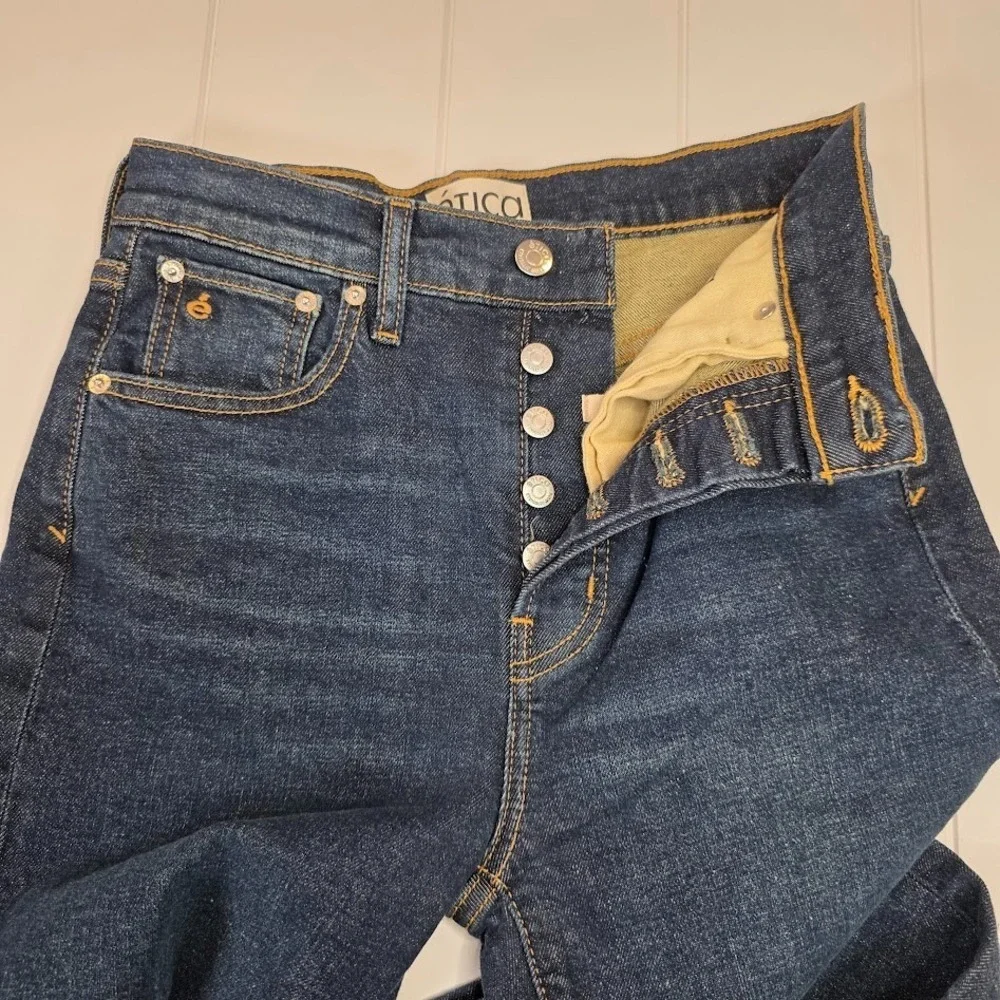 Etica Women's 24 Tyler High Rise Straight‎ Leg Jeans Dark Wash Button Fly NWT